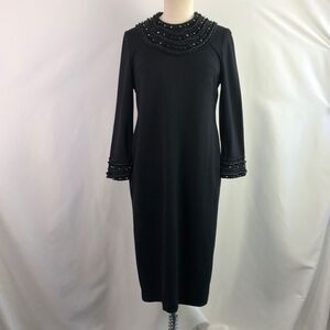 Escada Black with Beaded Trim Midi Dress